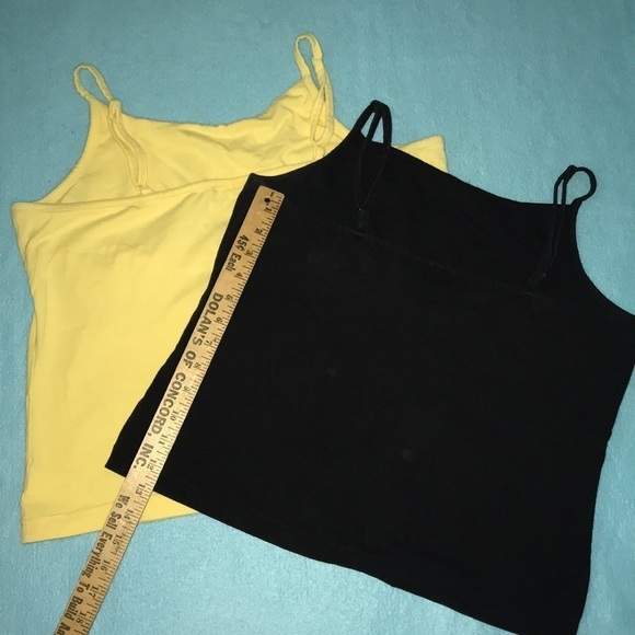 𝅺Tank top lot of 2 yellow black stretchy built in bra adjustable straps size L - Picture 4 of 4